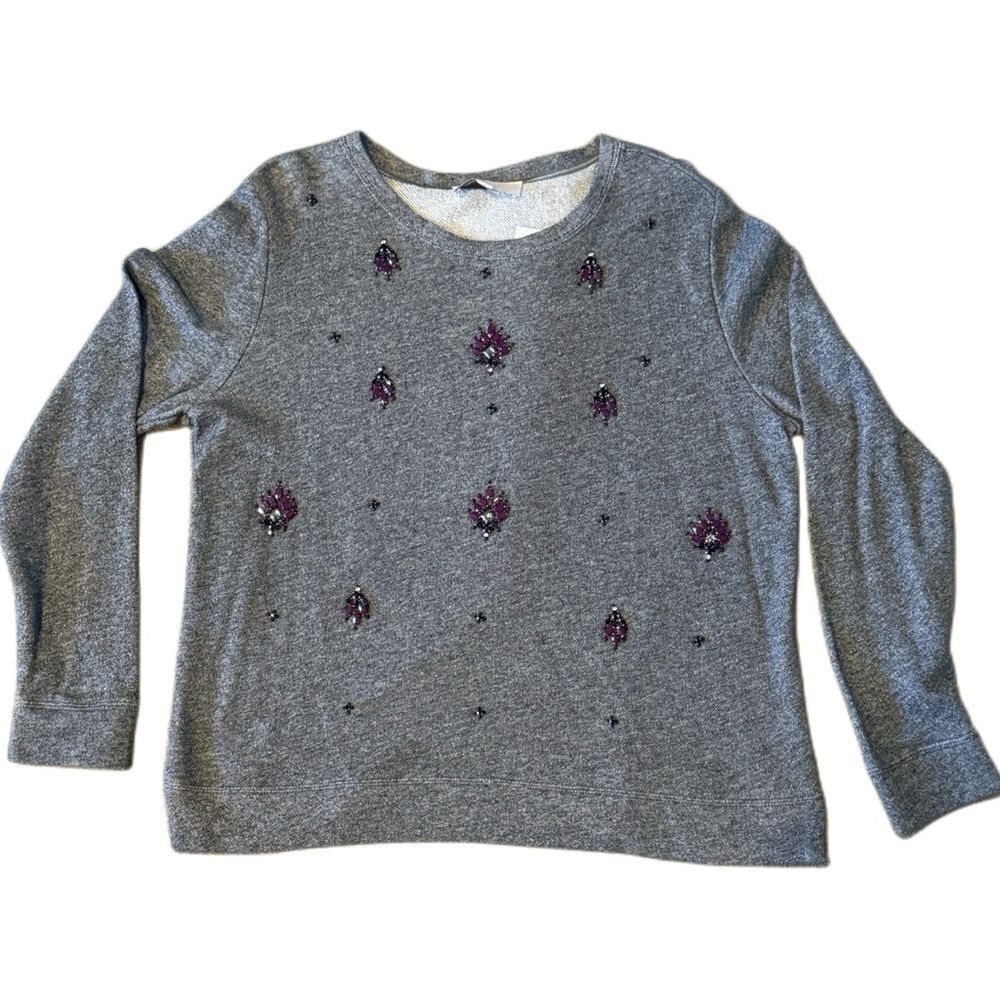 Loft Gray Knit Top with Jewel Accents